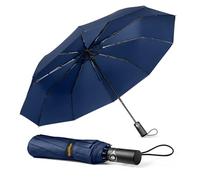 TechRise Paraguas Plegable, Paraguas Automático Resistente al Viento y Compacto con 10 Varillas, Apertura y Cierre Automáticos Con un Botón, Paraguas de Viaje Portátil para Hombres y Mujeres, Azul