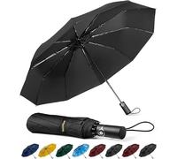 TechRise Paraguas Plegable, Paraguas Automático Resistente al Viento y Compacto con 10 Varillas, Apertura y Cierre Automáticos Con un Botón, Paraguas de Viaje Portátil para Hombres y Mujeres, Negro