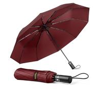 TechRise Paraguas Plegable, Paraguas Automático Resistente al Viento y Compacto con 10 Varillas, Apertura y Cierre Automáticos Con un Botón, Paraguas de Viaje Portátil para Hombres y Mujeres, Rojo