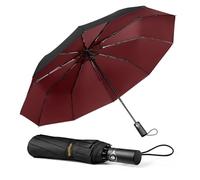 TechRise Paraguas Plegable, Paraguas Automático Resistente al Viento y Compacto con 10 Varillas, Apertura y Cierre Automáticos Con un Botón, Paraguas Portátil para Hombres y Mujeres, Rojo y Negro