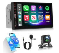 Techschremo Radio para Coche de 2 DIN con Carplay y Android Auto, Radio con Pantalla Táctil IPS de 7 Pulgadas con Enlace Espejo, Bluetooth, Radio FM, Puerto AUX/USB + AHD Cámara de Marcha Atrás + Mic