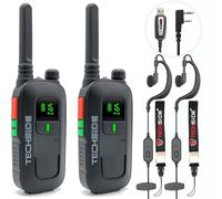 Techside TS-T2 Walkie-Talkie Profesional de 16 Canales PMR446 (Uso Libre) | VOX con 5 Niveles | Escaneo Automático de Canales | Auricular y Cargador USB Full Optional | Juego de 2 Piezas