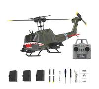 TechSpieler 1/48 C032 UH-1 Huey RC Helicóptero teledirigido, modelo de avión Flybarless 2,4G 6CH con posicionamiento de flujo óptico, vuelo de espalda y armamento (Guerra de Vietnam-Tiburón)