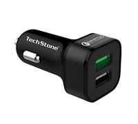 TechStone Cargador Coche Carga Rápida QC 3.0 con Doble Toma USB de 36W para Móvil iPhone, Xiami, Samsung, Android, Huawei y Tablet (Negro, Aluminio)