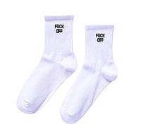Techwills 1 par de calcetines de algodón con letras impresas, unisex, color blanco # Fuck Off Talla única