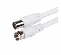 TECHZOCO Cable Antena-satelite, Cable TV Sat 75 Ohm, Conector RF coaxial Macho a Conector Tipo F Macho, Sat Freesat Sky Virgin BT TV HDTV DVB DVD Radio/Coax, 70 dB, Blanco, 5 Metros