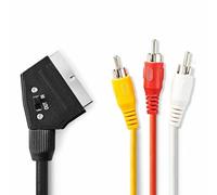 TECHZOCO Cable SCART AV conmutable, Adaptador convertidor Euro Conector, Conversor S-Video 3 RCA, Adaptador Euroconector, 2 x RCA Audio, 1 x RCA Video, 1 x S-Video, 3 Metros