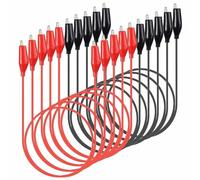 TECHZOCO Cables con pinza de cocodrilo para pruebas, Cable de medición para pruebas, Pinzas de Doble Extremo, Clip de cocodrilo, Cable de alambre, Contiene 10 cables, 50 cm, Rojo/Negro