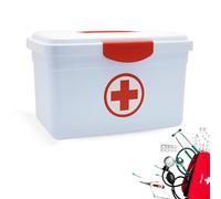 TECHZOCO Caja Medicamentos para Botiquín de Primeros Auxilios y Medicinas, Caja botiquín con tapa y asas, Porta medicinas, Botiquin farmacia, 35.5 cm largo x 21 cm alto x 23 cm fondo, 8 Litros