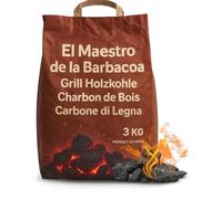 TECHZOCO Carbón de leña Vegetal, Carbón para Barbacoa, Brasas Bajas en Chispas y Calor Uniforme, 100% ecológico, Produccion en Extremadura, Contiene 1 Saco de 3 Kg