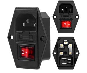 TECHZOCO Conector de alimentación con fusible C14, panel de conexión, módulo de conexión C14 con marco, AC 10 A 250 V, apto para máquinas industriales y recreativas