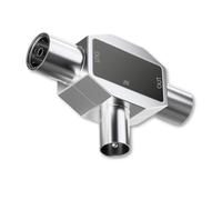 TECHZOCO Distribuidor de TV, Distribuidor de antena, divisor TV, Adaptador antena en T, Divisor Coaxial en T, Adaptador doble coaxial, 5-1000 MHz, DVB-T2, Metálico, 2 salidas Hembra a 1 Entrada Macho