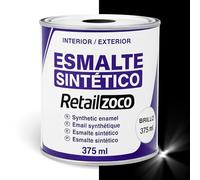 TECHZOCO Esmalte Sintético, Pintura Esmalte, synthetic enamel, Uso en maderas y metales, Apto para interior/Exterior, Contiene 375 ml, Color Negro Brillo
