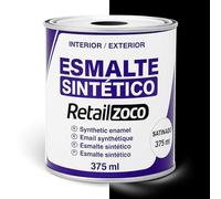 TECHZOCO Esmalte Sintético, Pintura Esmalte, synthetic enamel, Uso en maderas y metales, Apto para interior/Exterior, Contiene 375 ml, Color Negro Satinado