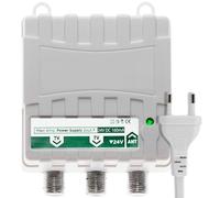 TECHZOCO Fuente de Alimentación para amplificador de mástil Antena TV, Intensidad máxima de salida: 160mA, Voltaje de salida: 24V DC, Rango de Frecuencia: 5-1000MHz, 1 entrada 2 salidas