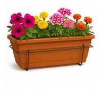 TECHZOCO Jardinera de plástico, Balconera de plástico, Macetero para Jardín, Fabricado en Polipropileno, Incluye Soporte, Patio, Interior o Exterior, 40 cm Largo x 15 cm Alto x 18 cm Fondo, Terracota