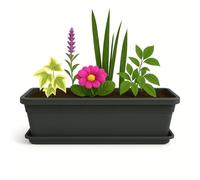 TECHZOCO Jardinera de plástico con Plato, Macetero Jardín, Incluye Plato, Fabricado en Polipropileno, Apto balcón, Patio, Interior/Exterior, 60 cm Largo x 16.5 cm Alto x 18 cm Fondo, Antracita