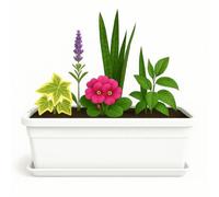 TECHZOCO Jardinera de plástico con Plato, Macetero para Jardín, Fabricado en Polipropileno, Incluye Plato, Apto para Interior/Exterior, 40 cm Largo x 15 cm Alto x 18 cm Fondo, Blanco