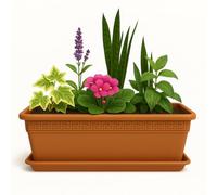 TECHZOCO Jardinera de plástico con Plato, Macetero para Jardín, Fabricado en Polipropileno, Incluye Plato, Apto para Interior/Exterior, 40 cm Largo x 15 cm Alto x 18 cm Fondo, Terracota