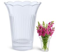 TECHZOCO Jarrón De Flores Transparente, Florero Decorativo Moderno, Jarrones para Decoración del Hogar, Florero plástico Transparente, 15 Cm diámetro x 21.5 cm Altura