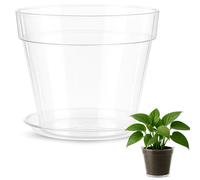 TECHZOCO Macetero con Plato, Maceta Redonda clásica de plástico con Plato, Tiesto para Plantas, Polipropileno, 20 cm Altura x 21.3 cm Diámetro Superior x 13.2 cm Diámetro Base, Transparente.