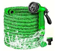TECHZOCO Manguera extensible de jardín, Manguera de agua extensible, Manguera riego a presión, Fabricada en Polipropileno, 7 modalidades de riego, Inclye pistola, Verde, Extensible hasta 10 Metros