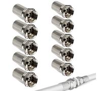 TECHZOCO Pack de 10 Conectores Coaxiales Tipo F Macho para cable de antena de TV, Conectores F Macho con sistema de montaje mediante roscado, Conector Antena Tipo F, 6.4mm diámetro, 10 unidades