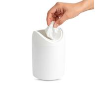 TECHZOCO Papelera de mesa con tapa abatible, Mini Basurero de Mesa, Cubo de Basura para Escritorio, Papelera Escritorio de Oficina, 17.5 cm de altura, Plástico, 1.4 Litros, Blanco