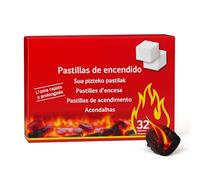 TECHZOCO pastilla de Encendido Carbón, Chimenea y Horno Leña, Fabricado en Extremadura, Llama Rápida y Prolongada, 1 Caja de 32