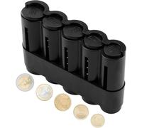 TECHZOCO Porta Monedas Euro, Estuche para Monedas de Euro, Dispensador de monedas, Bandejas para Monedas, Monedero clasificador, 5 Compartimentos de 2 Euros a 10 Céntimos, Plástico, Negro