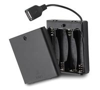 TECHZOCO Portapilas con Interruptor ON/Off, Soporte de Batería AA, Caja de Batería, Porta Pilas, Incluye Cable USB Hembra, Voltaje Total: 6V (1.5V por Pila), Apto para 4 Pilas LR6 AA (FR6, HR6, LR6)