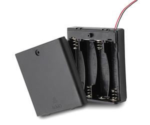 TECHZOCO Portapilas con Interruptor ON/Off, Soporte de Batería AA, Caja de Batería, Porta Pilas, Incluye Cable de 200mm, Voltaje Total: 6V (1.5V por Pila), Apto para 4 Pilas LR6 AA (FR6, HR6, LR6)