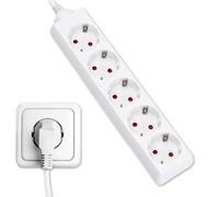 TECHZOCO Regleta Alargador con 5 Enchufes, Regleta de enchufes para el hogar, Base de enchufes schuko sin Interruptor, MAX 3680W, 16A, 250V, H05VV-F 3G1m㎡, Blanco, Longitud del Cable 1.50 Metros