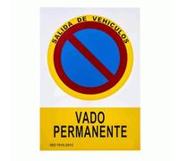 TECHZOCO Señal Vado Permanente, Cartel informativo Vado, Placa Vado pared, Señal Vado Garaje, Certificado ISO 7010:2012, Grosor de 0,5 mm, Tamaño 30 cm Alto x 20 cm Ancho, Plástico