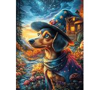 Teckel con sombrero de bruja Puzzle 1000 Piezas Cartón Grueso Para Coleccionistas Cuentos de hadas fantásticos de animales salvajes Ocio Creativo En Casa Calmar La Mente Pieza Colección Más Vendido Re