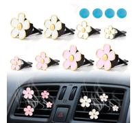TECKI 2 Juego De Ambientador Coche De Flores (Rosa Blanco) - 8 Piezas Accesorios Coche Interior, Decoracion Coche, Difusor De Fragancia para Coche, Eliminador De Olores Coche Nuevo
