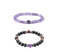 TECKI 2 Piezas Pulseras para Mujer - Pulsera de Amatista Natural, Pulsera Magnética, Ajustable, Joyería Antifatiga, Saludable y Segura, Regalo para Familiares y Amigos