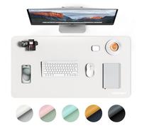 TECKNET Alfombrilla de escritorio, 80 x 40 cm, almohadilla protectora de mesa grande, impermeable, para ordenador portátil, de piel sintética, lavable, de doble cara, para oficina/hogar (blanco/gris