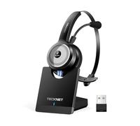 TECKNET Auricular Bluetooth con Estación de Carga, Auriculares Inalámbricos con Micrófonos PC, Cancelación de Ruido Sonido Estéreo Claro Compartible Skype,Centros de Llamadas,Cursos Online