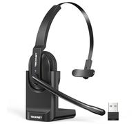 TECKNET Auriculares Inalámbricos Bluetooth, Cascos con Micrófono de Cancelación de Ruido, Recargables, Dongle USB, Autonomía de 60 h, Base de Carga, para Conductores y Centros de Llamadas
