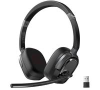 TECKNET Auriculares Inalámbricos Bluetooth Diadema, Cascos Inalambricos con Micrófono, Cancelación Ruido ENC, +50h Autonomía, Conexión Bluetooth/USB-A para PC, Portátil, Skype y Centro de Llamadas