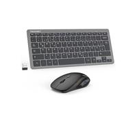 TECKNET Juego de ratón y teclado inalámbrico, diseño alemán QWERTZ, 2,4 GHz, conexión de 15 m, teclado inalámbrico silencioso para PC, portátil, Smart TV, gris