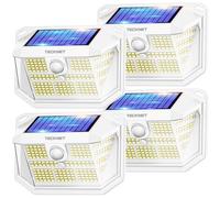 TECKNET Luz Solar Exterior, 231 LED/300° Iluminación (Ilumina 35㎡) Brillo Alto Luces Solares con Sensor de Movimiento, 3 Modes IP65 Impermeable Focos Led Solares para Jardín, Garaje, Patio, 4 Paquete