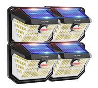 TECKNET Luz Solar Exterior, 231 LED/300° Iluminación (Ilumina 35㎡) Brillo Alto Luces Solares con Sensor de Movimiento, 3 Modes IP65 Impermeable Focos Led Solares para Jardín, Garaje, Patio, 4 Paquete