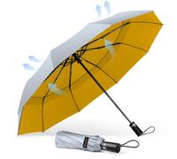 TECKNET Paraguas Plegable, Antiviento Sombrilla con Doble Cubierta para Hombres, Automático Abierto y Cierre, Ligero Portátil, Viaje Grandes Umbrella de 10 Varillas, Plata y Amarillo
