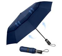 TECKNET Paraguas Plegable, Antiviento Sombrilla con Doble Cubierta para Hombres, Automático Abierto y Cierre, Ligero Portátil, Viaje Grandes Umbrella de 10 Varillas, Azul