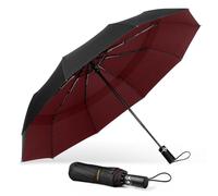 TECKNET Paraguas Plegable, Antiviento Sombrilla con Doble Cubierta para Hombres, Automático Abierto y Cierre, Ligero Portátil, Viaje Grandes Umbrella de 10 Varillas, Rojo y Negro
