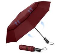 TECKNET Paraguas Plegable, Antiviento Sombrilla con Doble Cubierta para Hombres, Automático Abierto y Cierre, Ligero Portátil, Viaje Grandes Umbrella de 10 Varillas, Rojo
