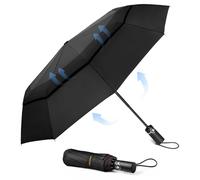 TECKNET Paraguas Plegable, Antiviento Sombrilla con Doble Cubierta para Hombres, Automático Abierto y Cierre, Ligero Portátil, Viaje Grandes Umbrella de 10 Varillas, Rojo y Negro