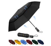 TECKNET Paraguas Plegable, Antiviento Sombrilla con Doble Cubierta para Hombres, Automático Abierto y Cierre, Ligero Portátil, Viaje Grandes Umbrella de 10 Varillas, Negro